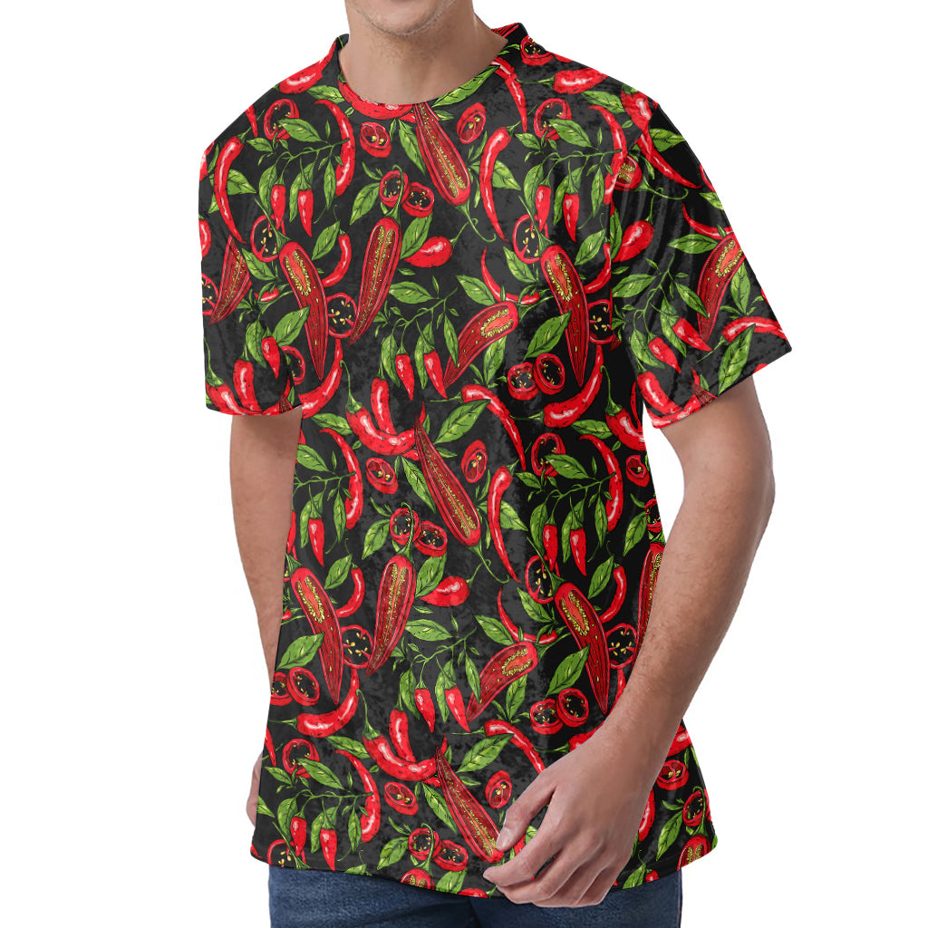 Hot Chili Peppers Pattern Print Men's Velvet T-Shirt