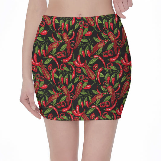 Hot Chili Peppers Pattern Print Pencil Mini Skirt