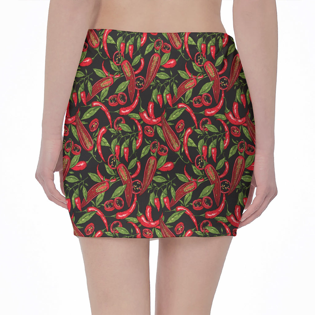 Hot Chili Peppers Pattern Print Pencil Mini Skirt