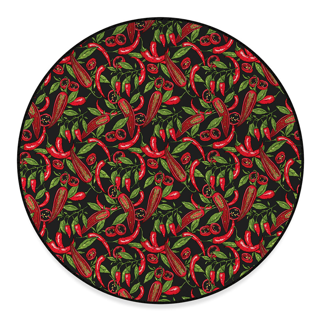 Hot Chili Peppers Pattern Print Round Floor Mat
