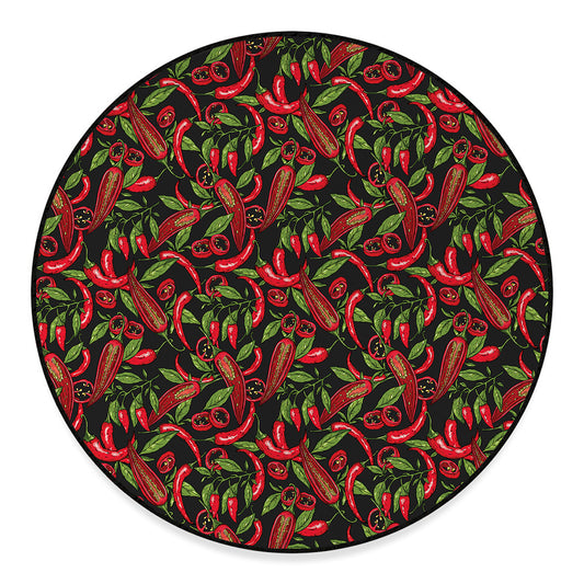Hot Chili Peppers Pattern Print Round Floor Mat