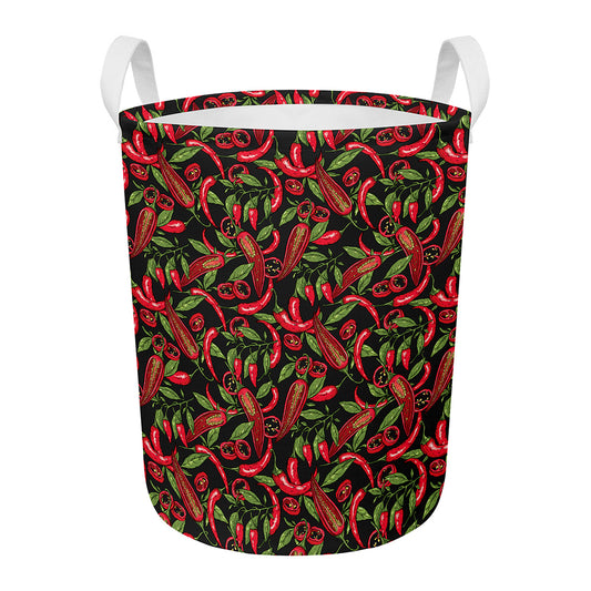 Hot Chili Peppers Pattern Print Round Laundry Basket