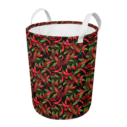 Hot Chili Peppers Pattern Print Round Laundry Basket