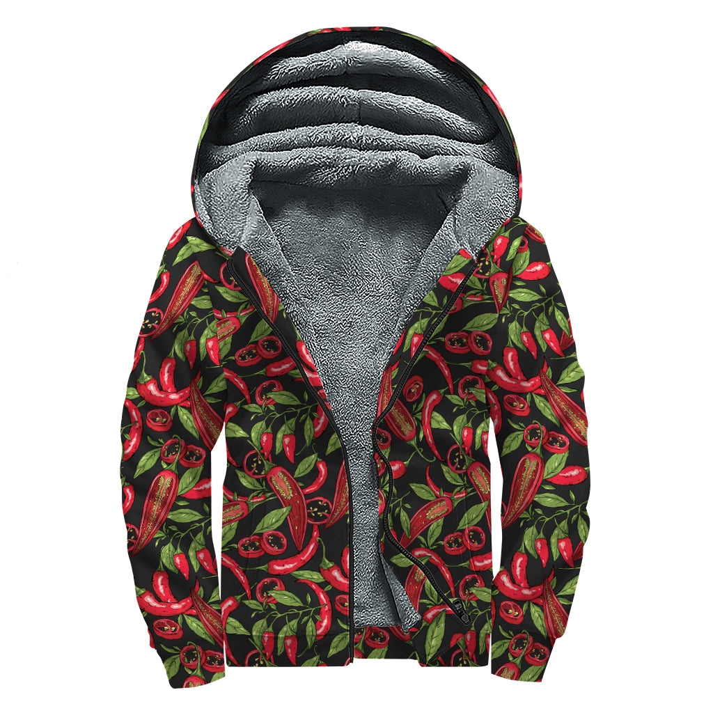 Hot Chili Peppers Pattern Print Sherpa Lined Zip Up Hoodie
