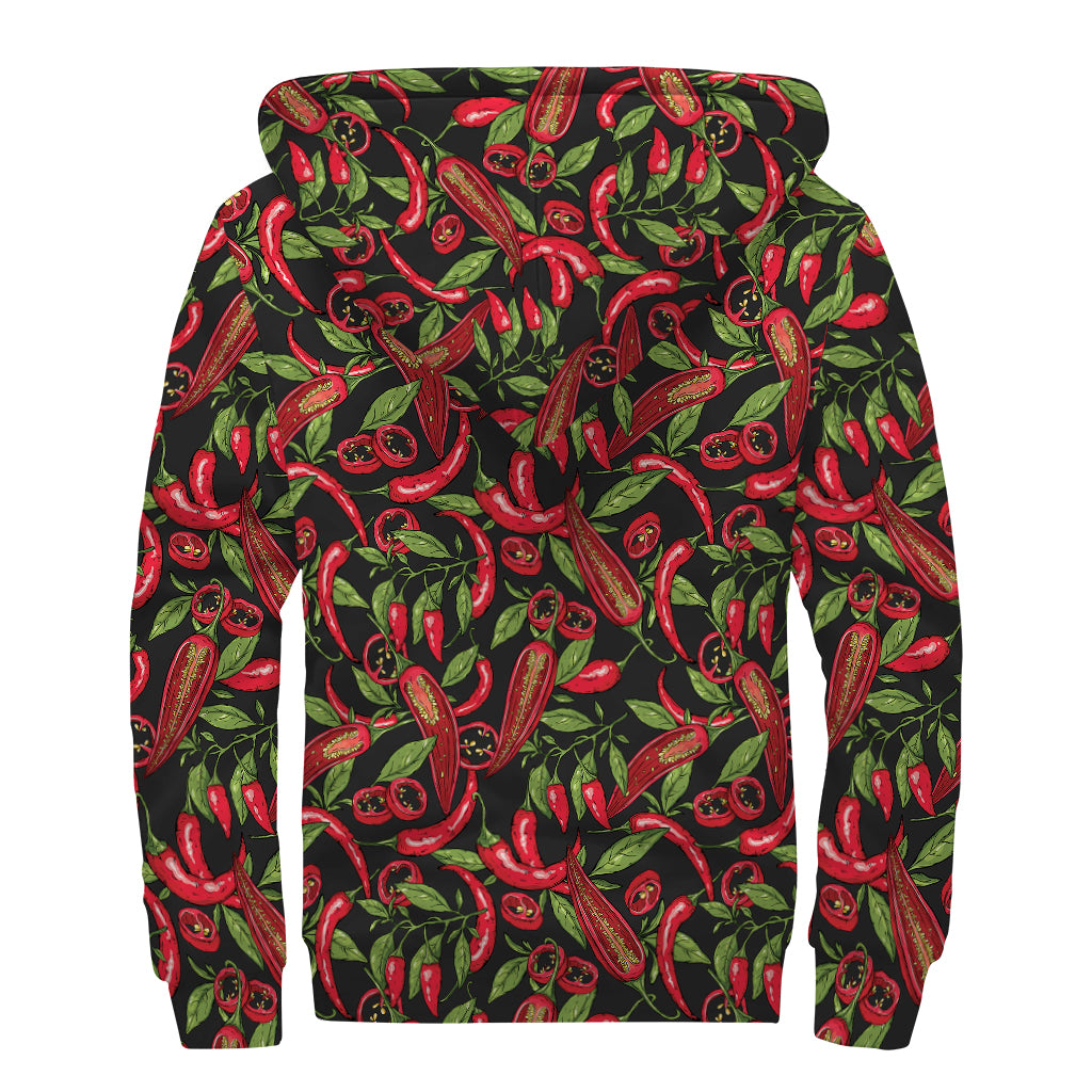 Hot Chili Peppers Pattern Print Sherpa Lined Zip Up Hoodie