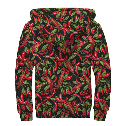 Hot Chili Peppers Pattern Print Sherpa Lined Zip Up Hoodie