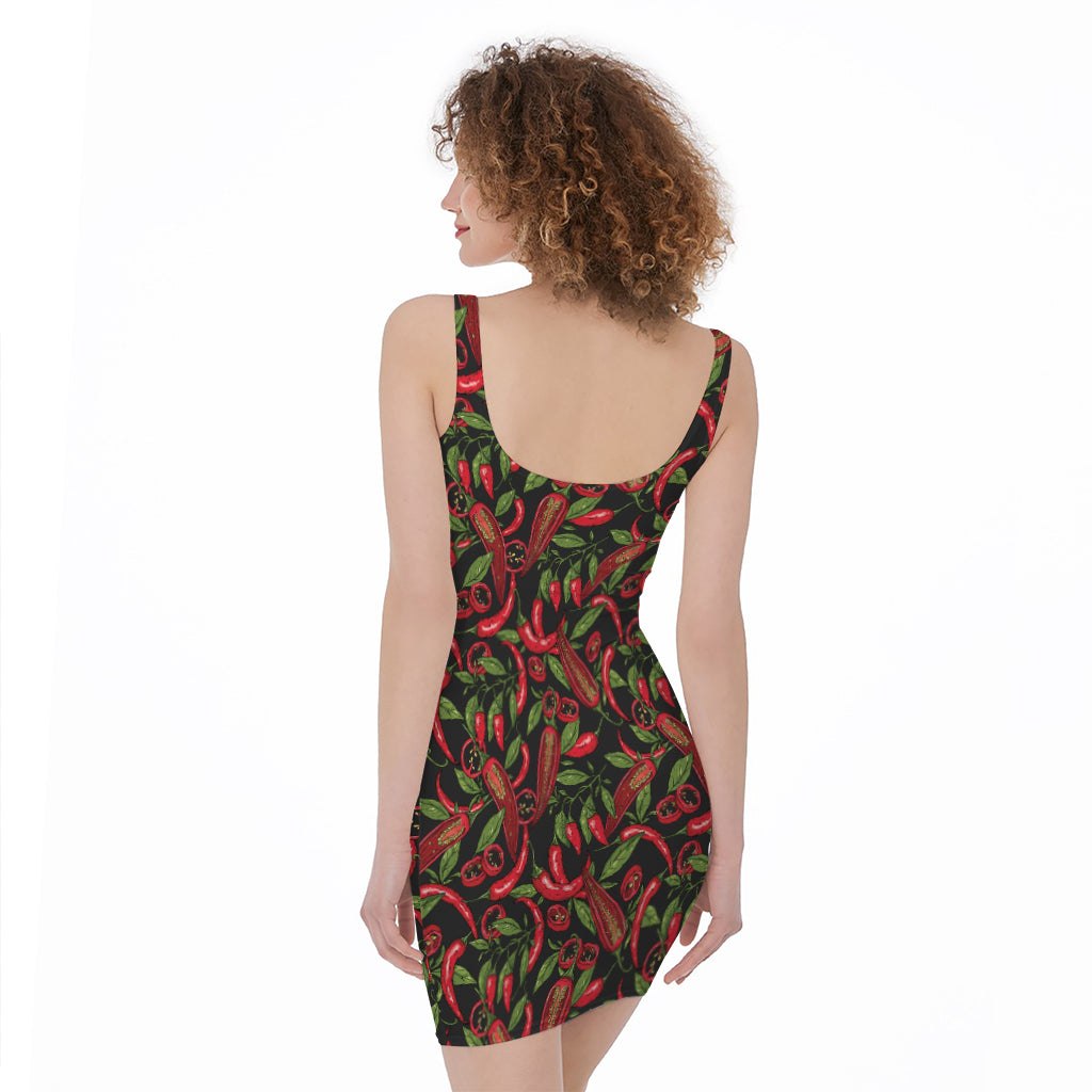 Hot Chili Peppers Pattern Print Sleeveless Bodycon Dress