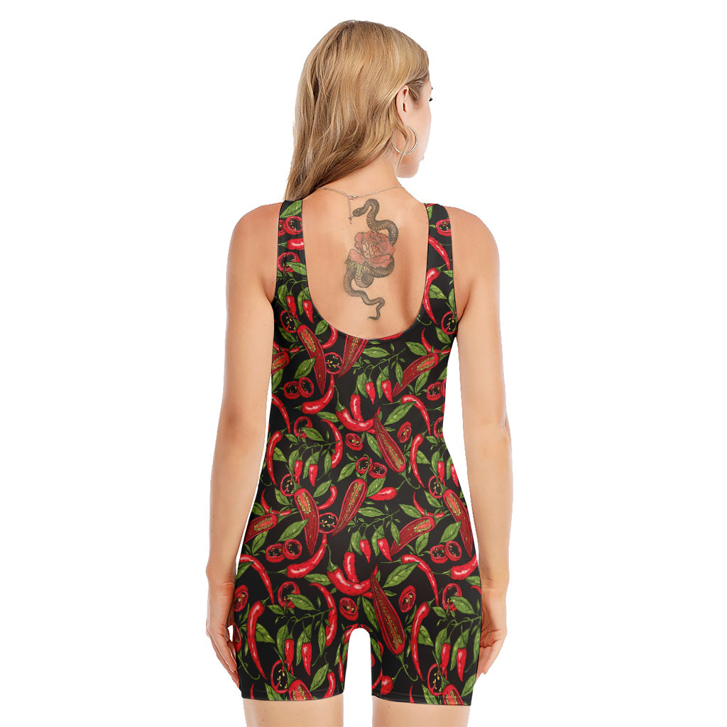 Hot Chili Peppers Pattern Print Sleeveless One Piece Swimsuit