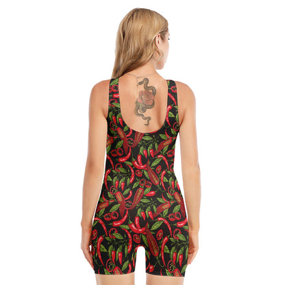 Hot Chili Peppers Pattern Print Sleeveless One Piece Swimsuit