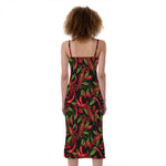 Hot Chili Peppers Pattern Print Slim Fit Midi Cami Dress
