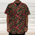 Hot Chili Peppers Pattern Print Textured Short Sleeve Shirt
