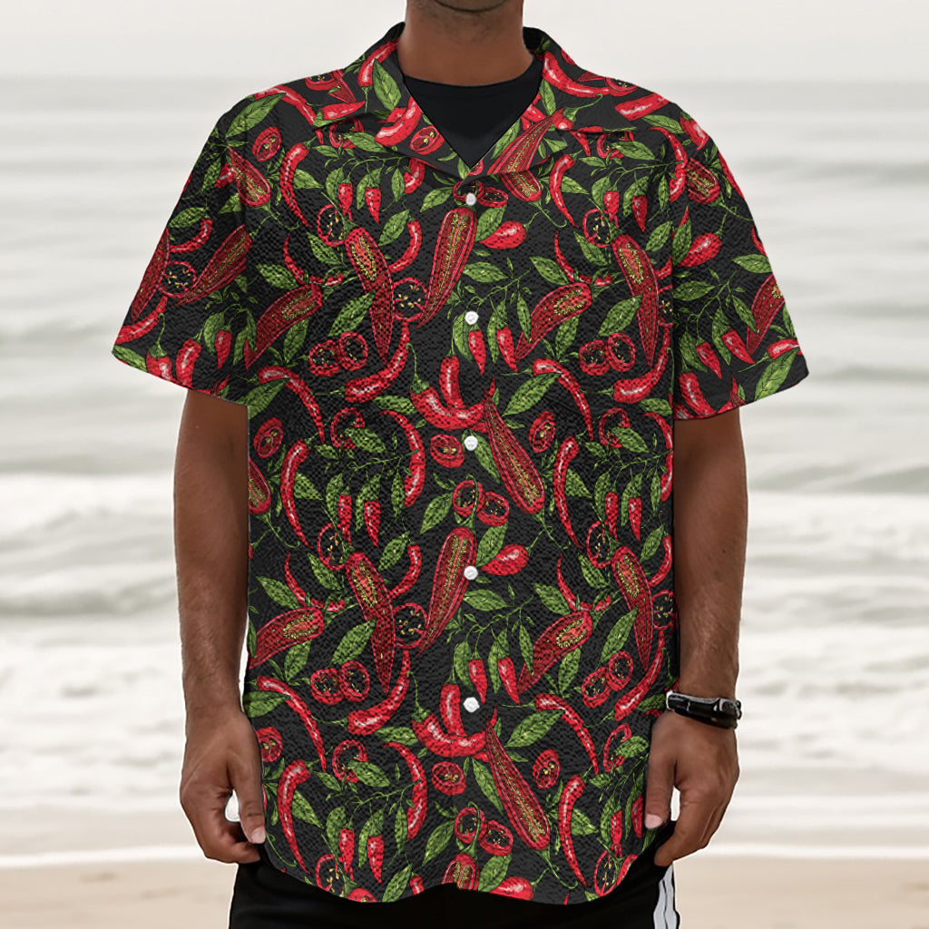 Hot Chili Peppers Pattern Print Textured Short Sleeve Shirt