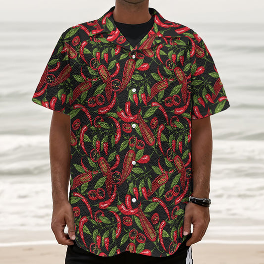 Hot Chili Peppers Pattern Print Textured Short Sleeve Shirt