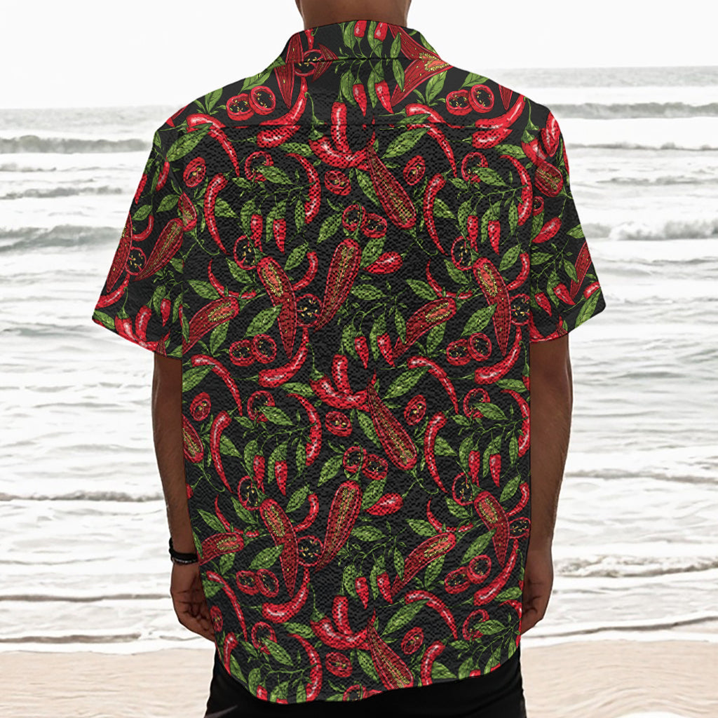 Hot Chili Peppers Pattern Print Textured Short Sleeve Shirt