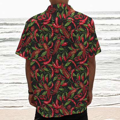 Hot Chili Peppers Pattern Print Textured Short Sleeve Shirt