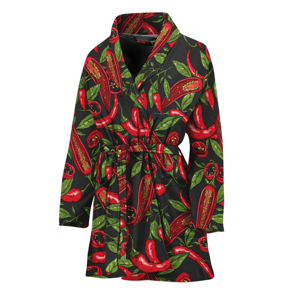 Hot Chili Peppers Pattern Print Women's Bathrobe