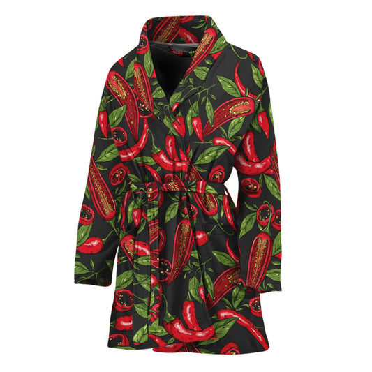 Hot Chili Peppers Pattern Print Women's Bathrobe