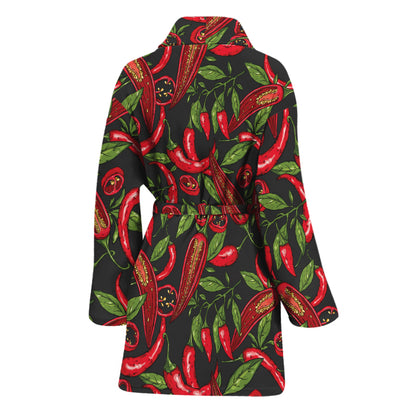 Hot Chili Peppers Pattern Print Women's Bathrobe