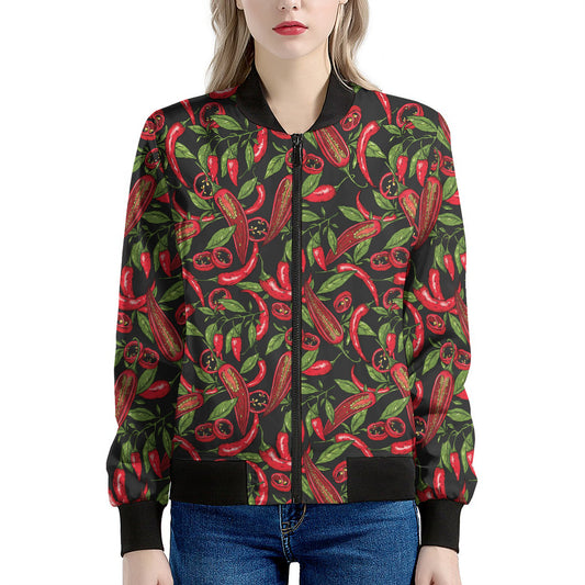 Hot Chili Peppers Pattern Print Women's Bomber Jacket