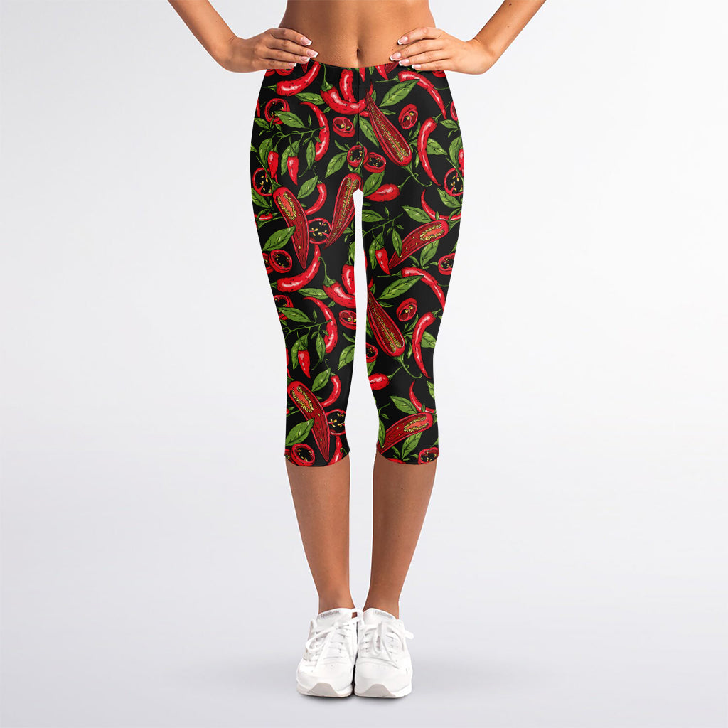 Hot Chili Peppers Pattern Print Women's Capri Leggings
