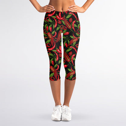 Hot Chili Peppers Pattern Print Women's Capri Leggings