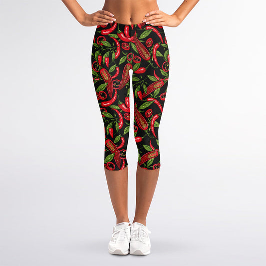 Hot Chili Peppers Pattern Print Women's Capri Leggings