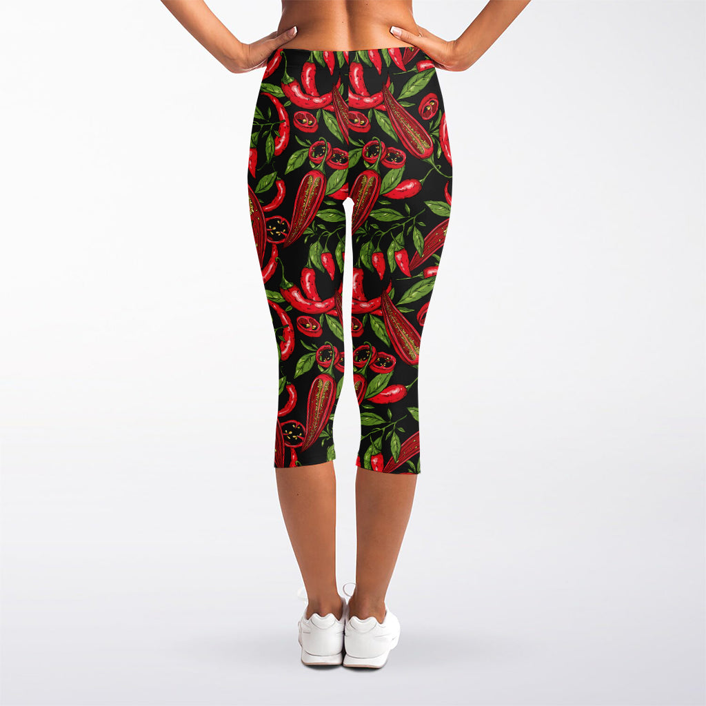Hot Chili Peppers Pattern Print Women's Capri Leggings