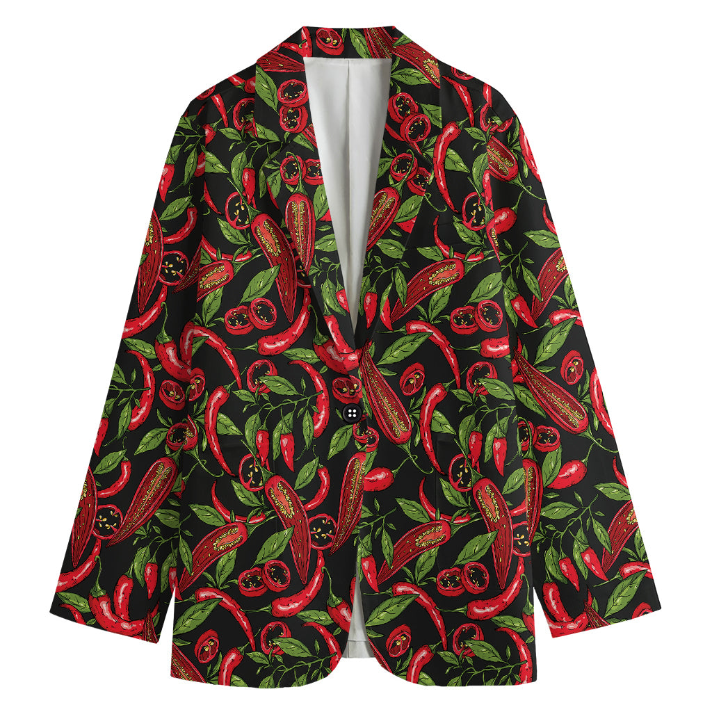 Hot Chili Peppers Pattern Print Women's Cotton Blazer
