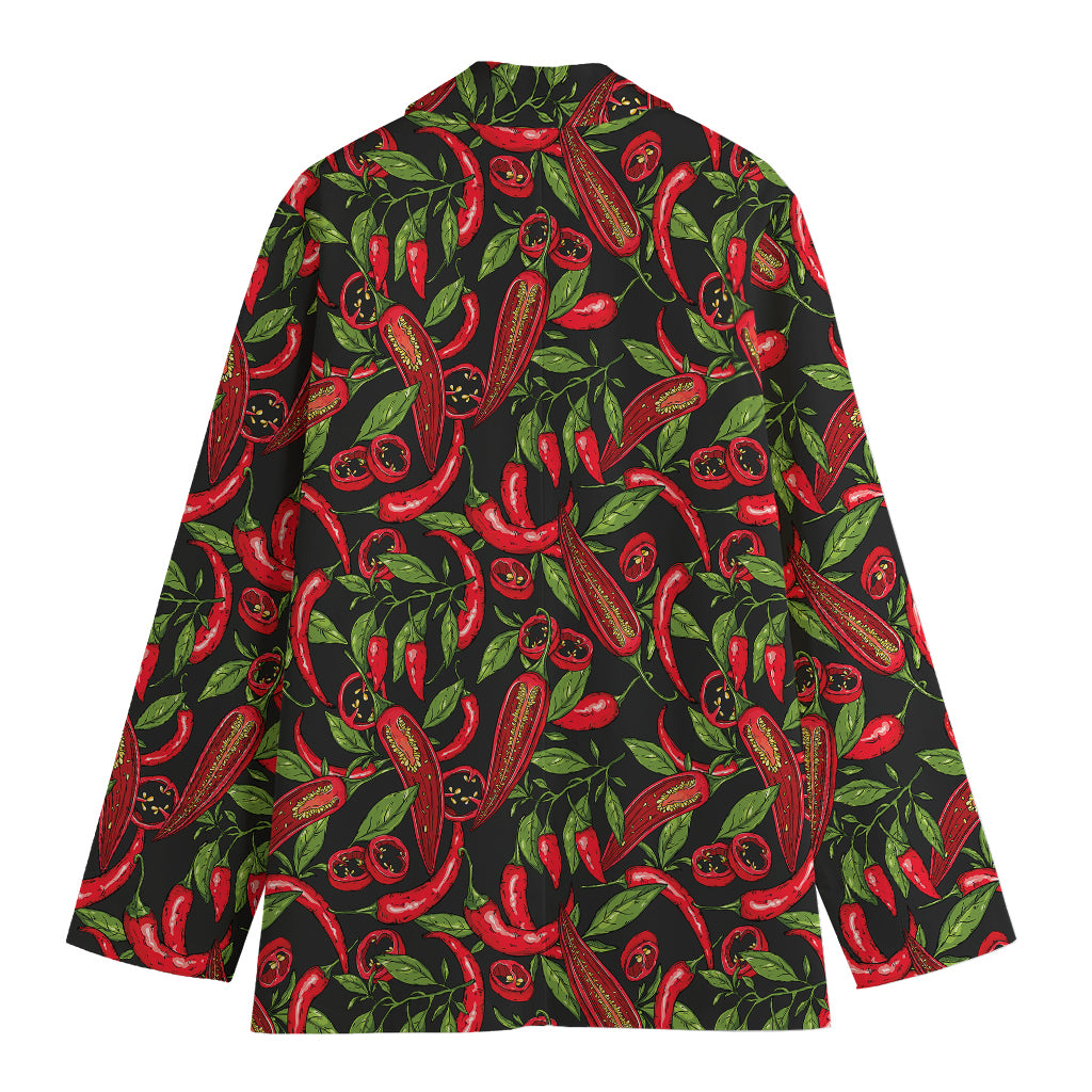 Hot Chili Peppers Pattern Print Women's Cotton Blazer