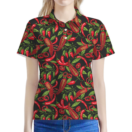 Hot Chili Peppers Pattern Print Women's Polo Shirt
