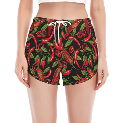 Hot Chili Peppers Pattern Print Women's Split Running Shorts