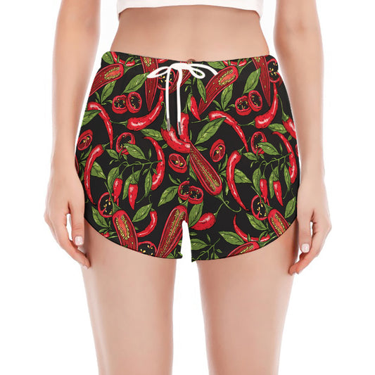 Hot Chili Peppers Pattern Print Women's Split Running Shorts