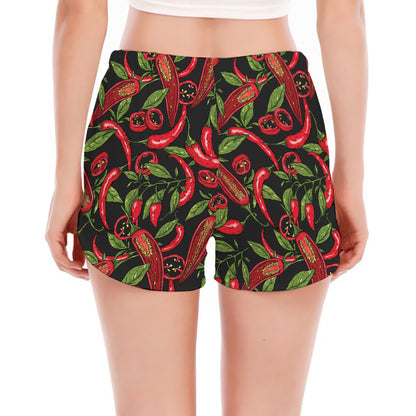 Hot Chili Peppers Pattern Print Women's Split Running Shorts