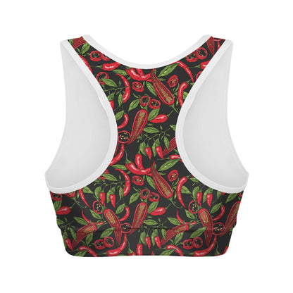 Hot Chili Peppers Pattern Print Women's Sports Bra