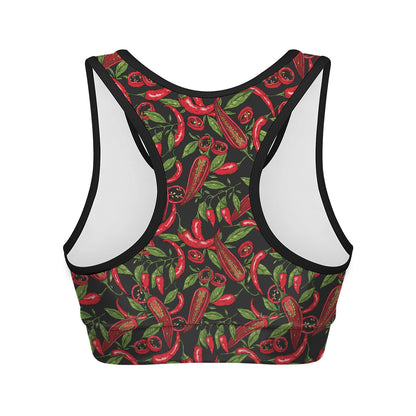 Hot Chili Peppers Pattern Print Women's Sports Bra