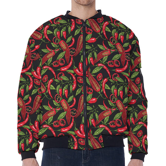 Hot Chili Peppers Pattern Print Zip Sleeve Bomber Jacket