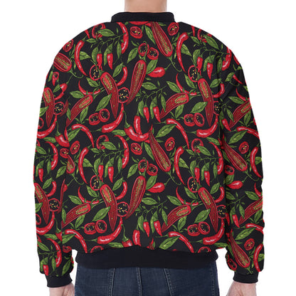 Hot Chili Peppers Pattern Print Zip Sleeve Bomber Jacket