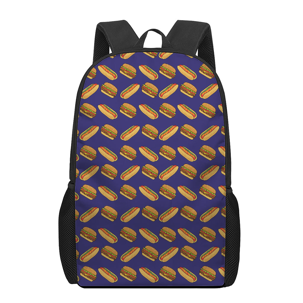 Hot Dog And Hamburger Pattern Print 17 Inch Backpack