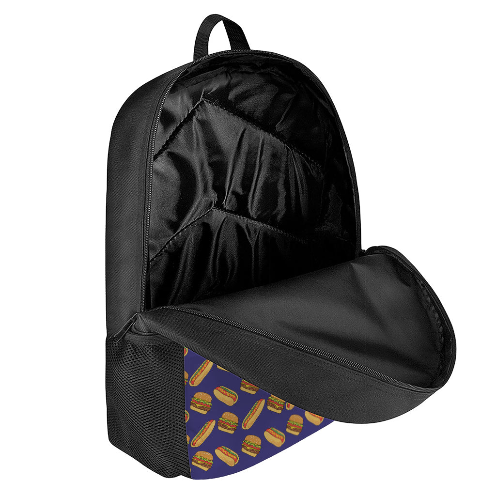 Hot Dog And Hamburger Pattern Print 17 Inch Backpack