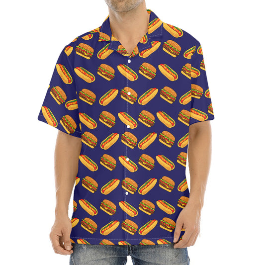 Hot Dog And Hamburger Pattern Print Aloha Shirt