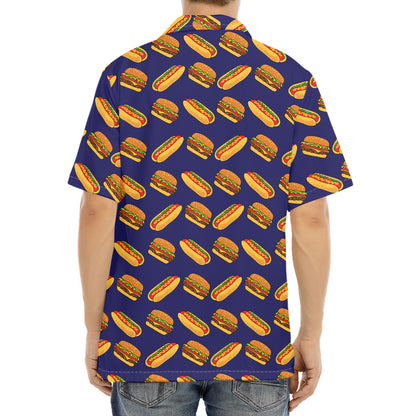 Hot Dog And Hamburger Pattern Print Aloha Shirt