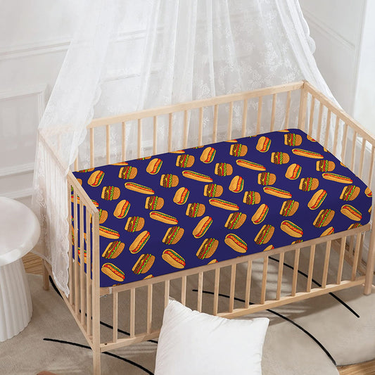 Hot Dog And Hamburger Pattern Print Baby Crib Sheet