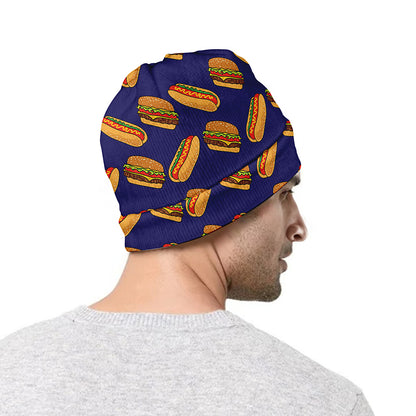 Hot Dog And Hamburger Pattern Print Beanie