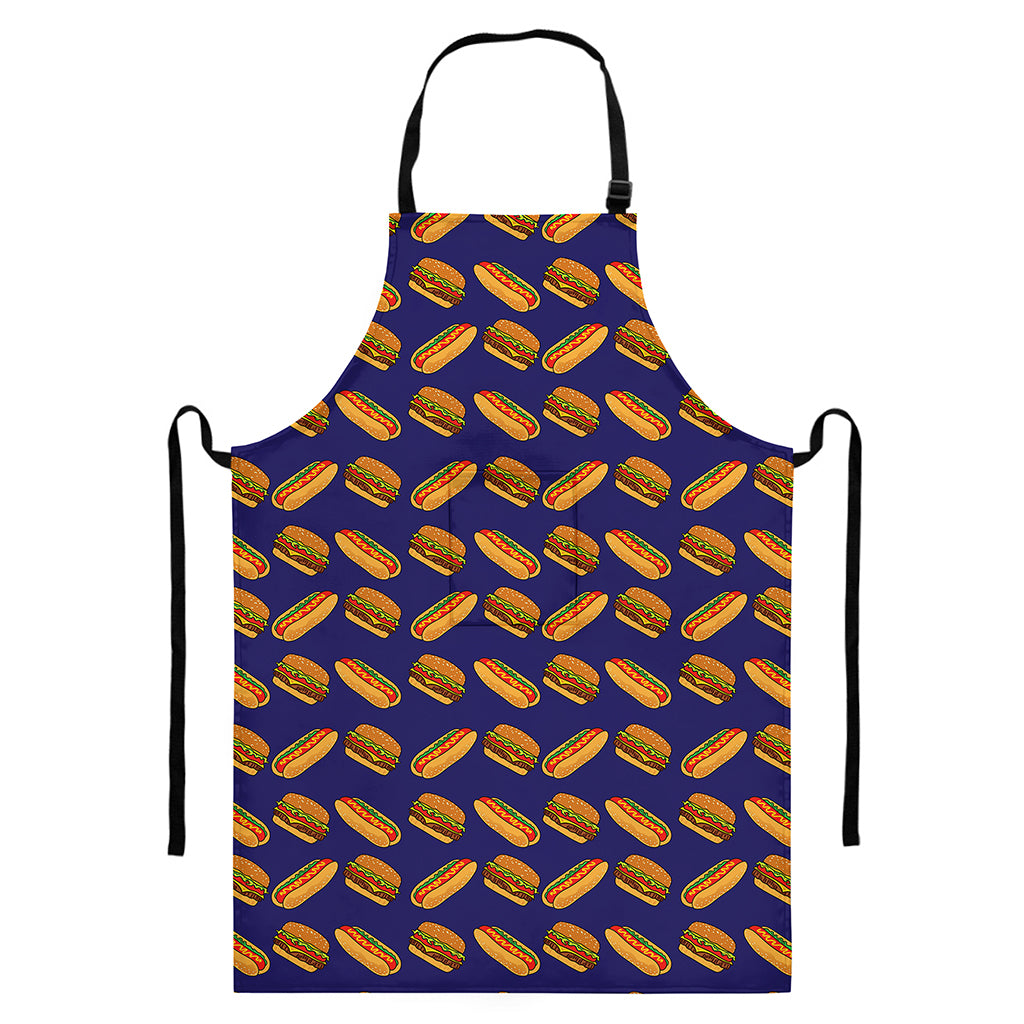 Hot Dog And Hamburger Pattern Print Bib Apron With Pocket