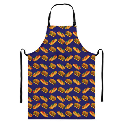 Hot Dog And Hamburger Pattern Print Bib Apron With Pocket