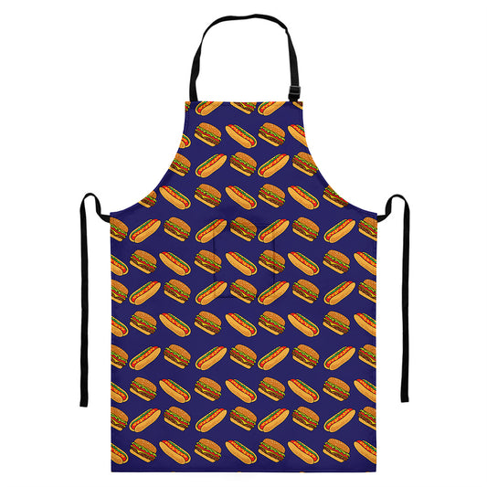 Hot Dog And Hamburger Pattern Print Bib Apron With Pocket