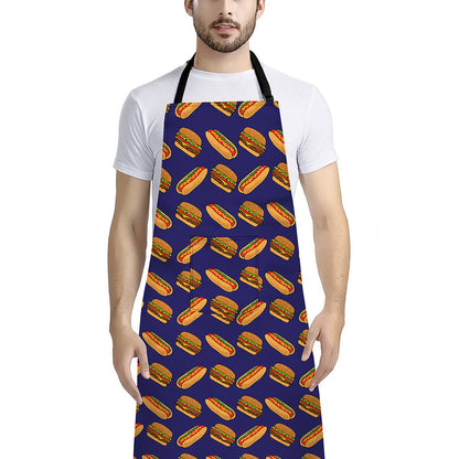 Hot Dog And Hamburger Pattern Print Bib Apron With Pocket