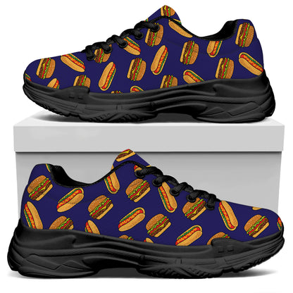 Hot Dog And Hamburger Pattern Print Black Chunky Shoes