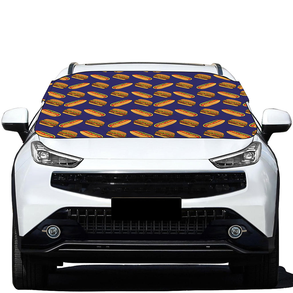 Hot Dog And Hamburger Pattern Print Car Windshield Snow Cover