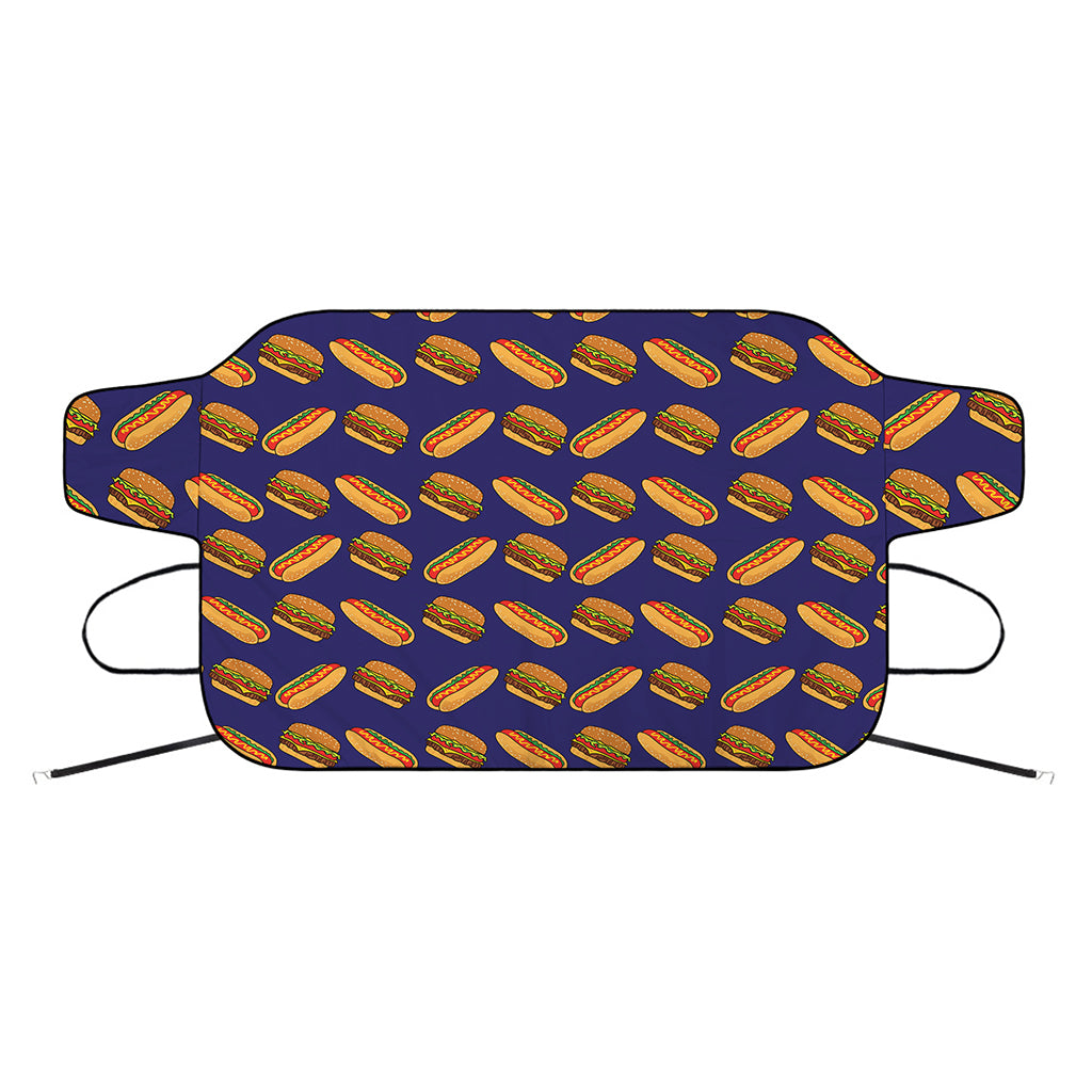 Hot Dog And Hamburger Pattern Print Car Windshield Snow Cover